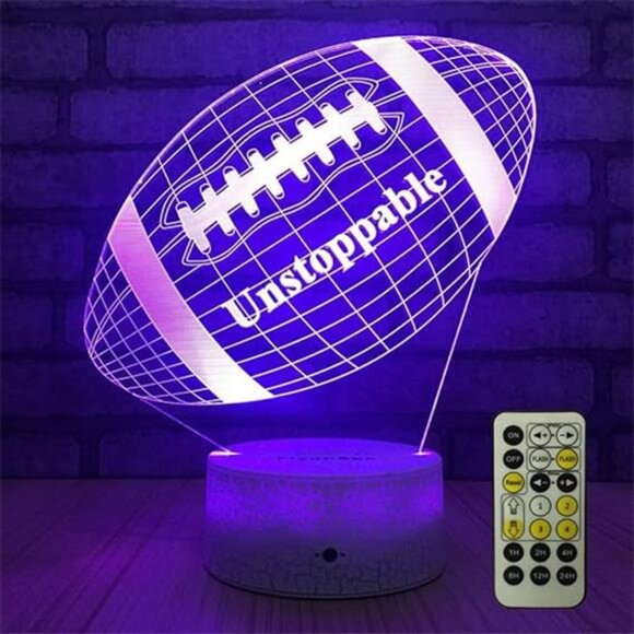 Football lamp, Rugby Ball Bedside Lamp 7 Colors Change+Remote Control with Timer - Picture 7 of 7